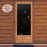 A rustic and charming wooden door nestled between wooden walls. The door and walls are a beautiful example of natural and organic design, with their warm and inviting textures and rich colors. The wooden door is a simple yet elegant design, with a natural finish that highlights the beauty of the wood grain. The wooden walls provide a beautiful backdrop for the door, creating a harmonious and cohesive design.