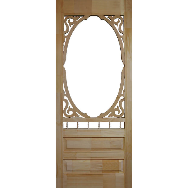 A stunning wooden door with intricately cut-out details. The door's design is both intricate and elegant, with detailed patterns and textures adding depth and interest to the image. The natural woodgrain is visible in the photo, adding warmth and character to the overall appearance. 