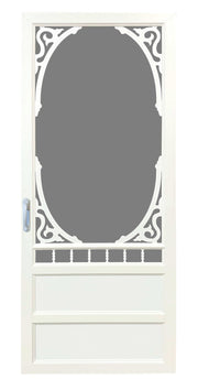 White doors with curved details on a white background. 