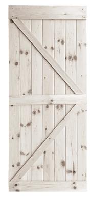 Close-up photo of a wooden door with a textured surface against a plain white background.